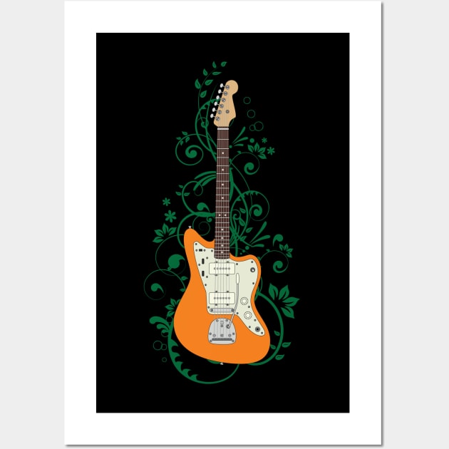 Orange Offset Style Electric Guitar Flowering Vines Wall Art by nightsworthy